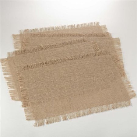 SARO LIFESTYLE SARO JU209.N1319B 13 x 19 in. Mari Sati Rectangular Fringed Jute Design Placemat - Natural  Set of 4 JU209.N1319B